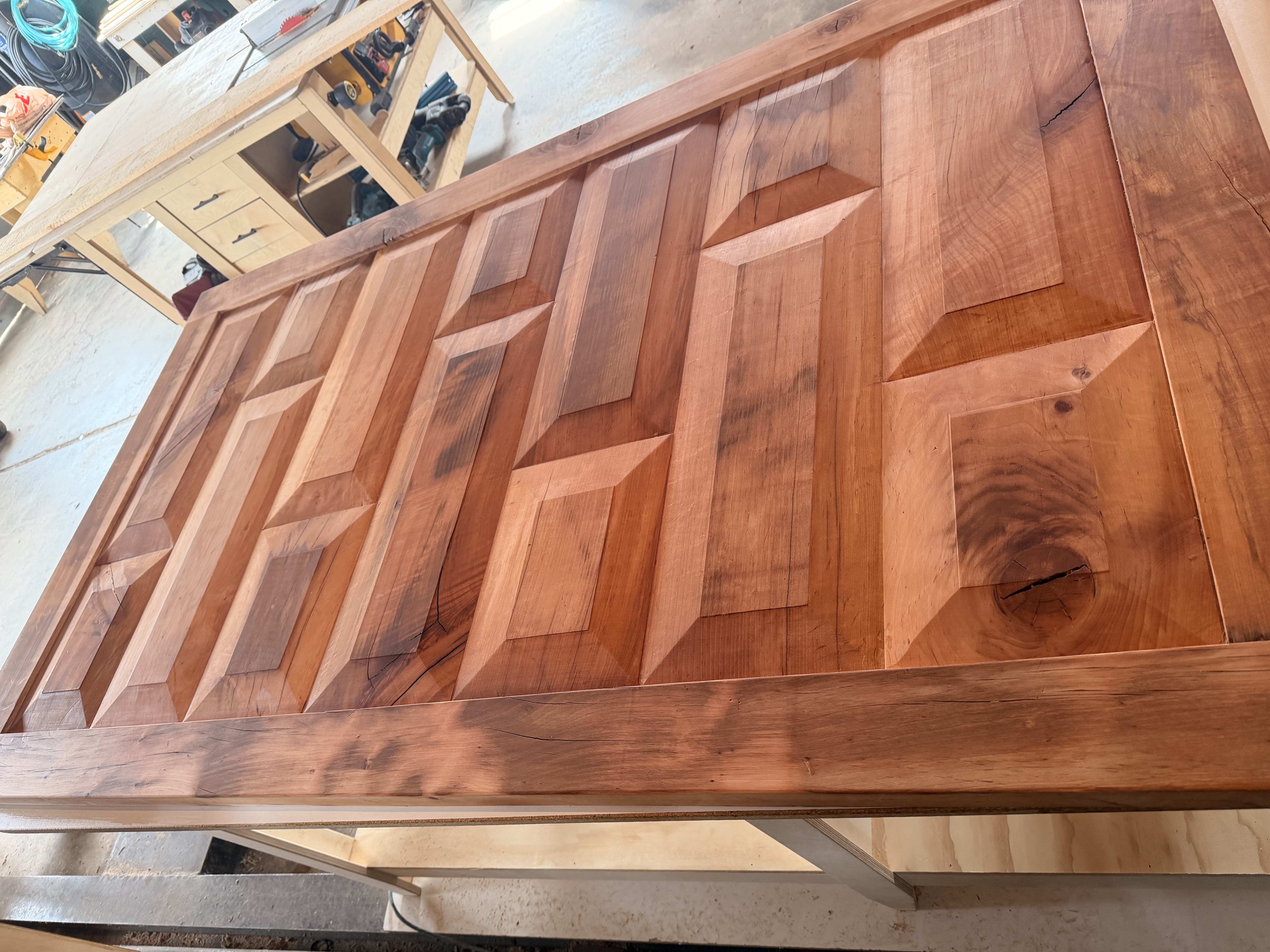 A Multi offset raised panel barn door made from alder lumber 